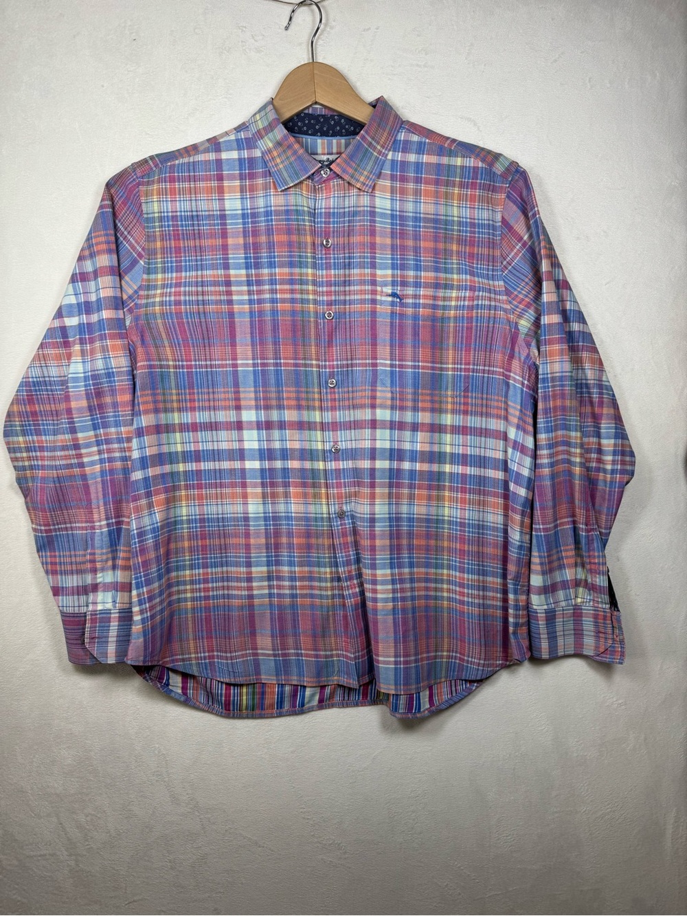 Tommy Bahama Pink Blue Plaid Casual Button-Down Shirt